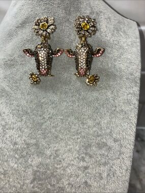 Crystal Cow Drop Earrings with Pink and Gold Accents by Heidi Daus.
